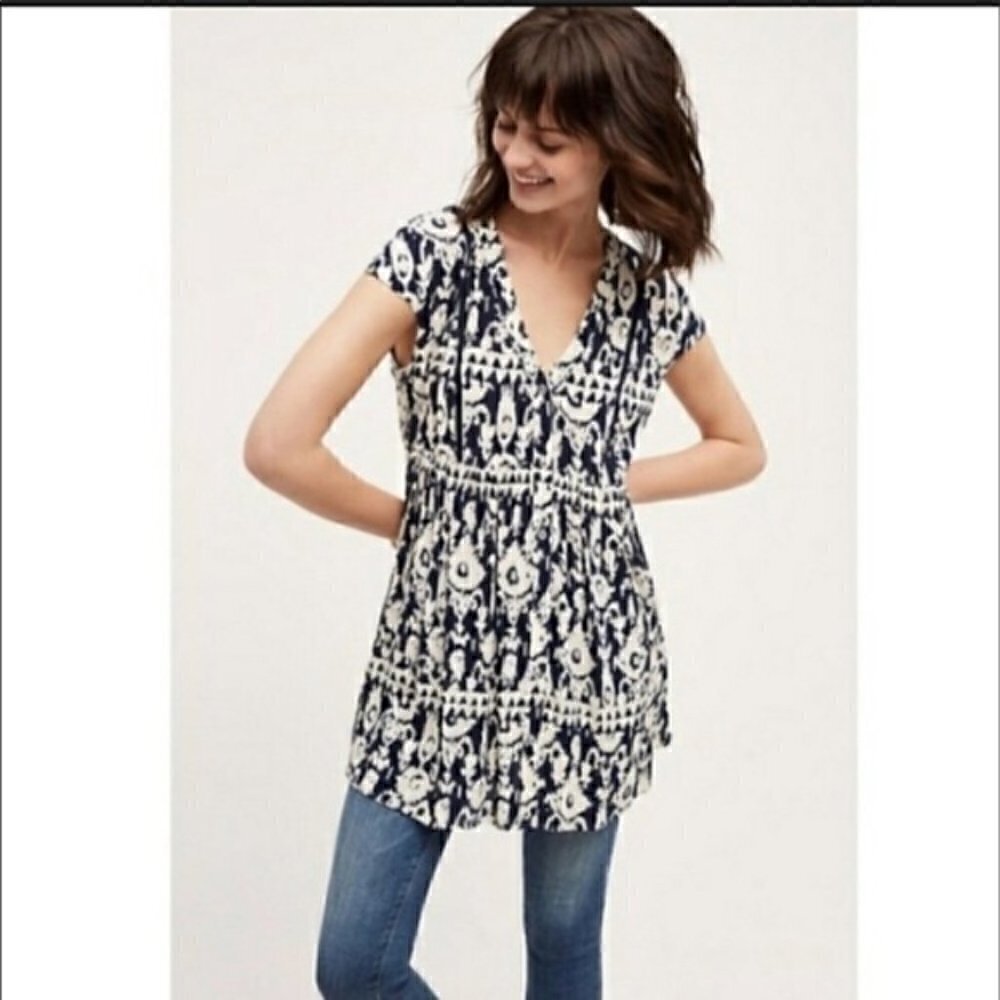 Anthropologie Vanessa Virginia Floral Tunic Ikat Babydoll Top
